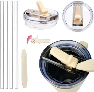 2 Pack 40oz Detachable ProTour Flip Straw Leak Proof Lid, Replacement Lid 40 oz apply to Stanley H2.0 Quencher (Cream&Cream)
