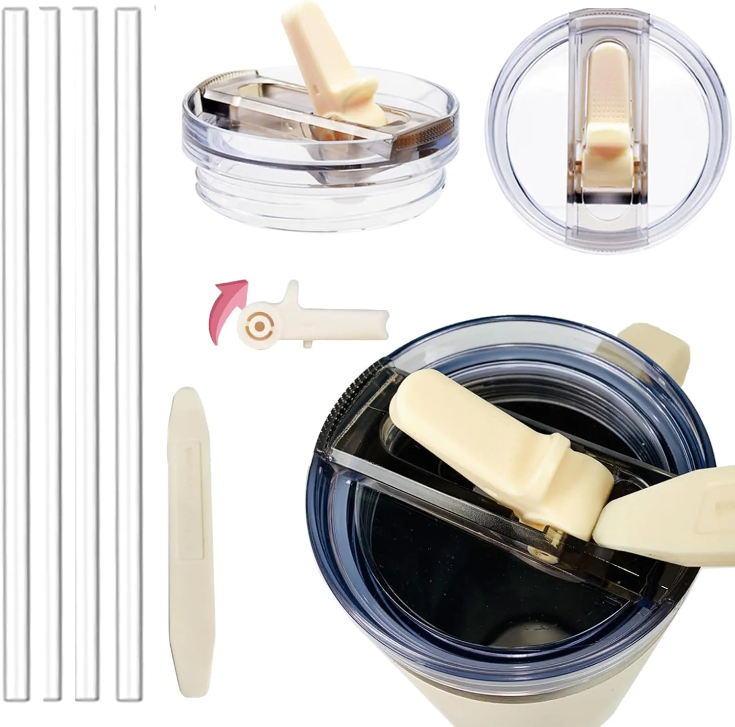 2 Pack 40oz Detachable ProTour Flip Straw Leak Proof Lid, Replacement Lid 40 oz apply to Stanley H2.0 Quencher (Cream&Cream)