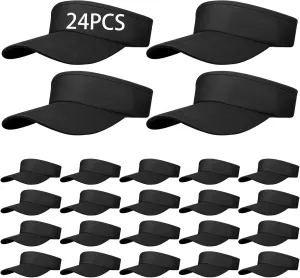 24 PCS Black Empty Top Hat Bulk Solid Color Blank Adjustable Sport Sun Visor Hats Athletic Visor Caps for Women and Men Summer Outdoor Anti Ultraviolet for Beach Golf Tennis Baseball