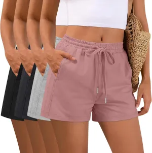 4 Pack Women Drawstring Sweat Shorts Elastic High Waist Athletic Running Short Pants Workout Comfy with Pockets