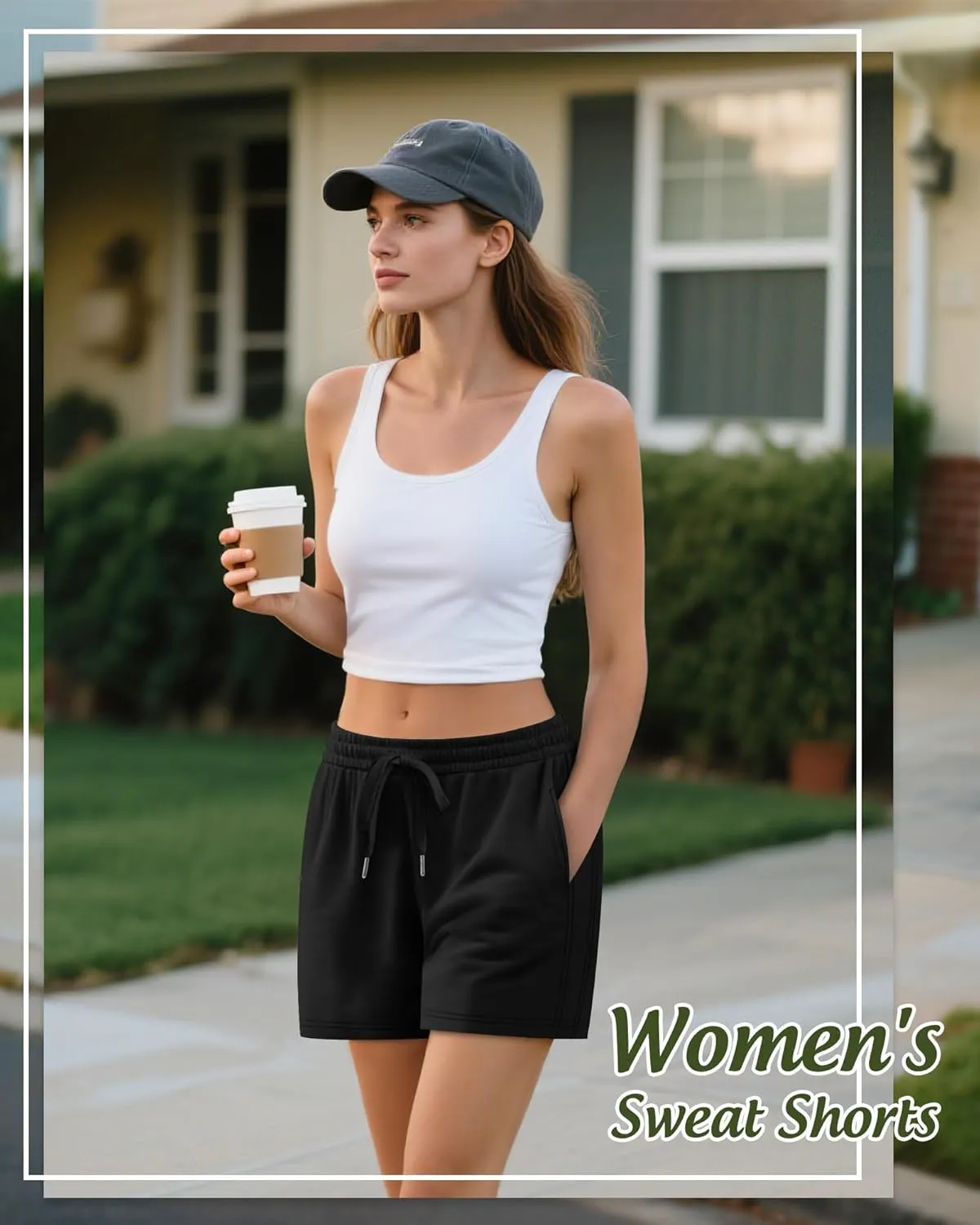 4 Pack Women Drawstring Sweat Shorts Elastic High Waist Athletic Running Short Pants Workout Comfy with Pockets