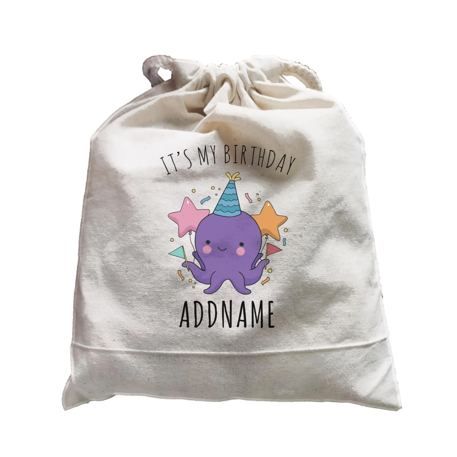 Birthday Sketch Animals Octopus with Flags It's My Birthday Addname Satchel