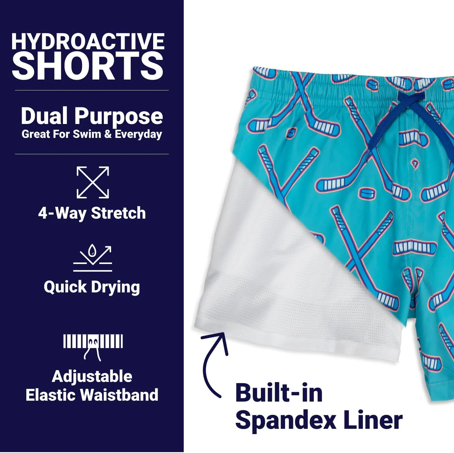 ChalkTalkSPORTS HydroActive Hockey Shorts - Athletic & Swim Trunks - Compression Liner - Hockey Crosscheck - Youth & Adult