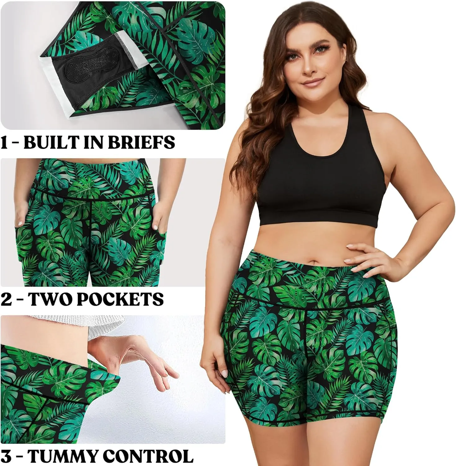 COOTRY Womens Plus Size Swim Shorts High Waisted Tummy Control Swimsuit Bottoms Board Shorts with Pockets