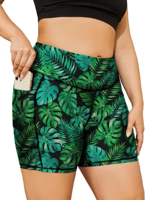 COOTRY Womens Plus Size Swim Shorts High Waisted Tummy Control Swimsuit Bottoms Board Shorts with Pockets