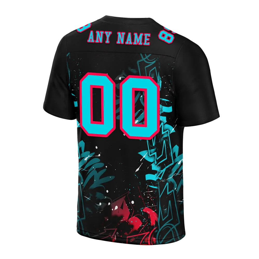Custom Black Graffiti Pattern Aqua Personalized Authentic Football Jersey FBJ02-bc0face