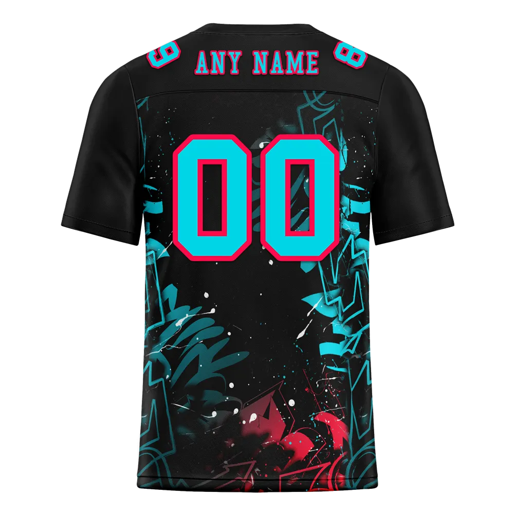 Custom Black Graffiti Pattern Aqua Personalized Authentic Football Jersey FBJ02-bc0face