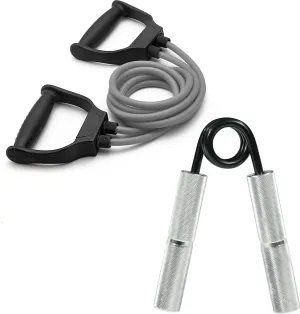 Fitness Combo of Double Toning Tube & Metal Hand Gripper for Workout