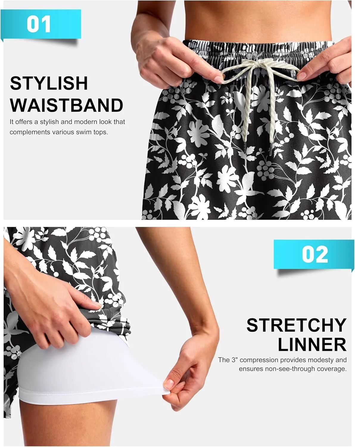 G Gradual Women's Swim Shorts 4" Quick Dry Board Shorts with Boxer Liner Deep Pockets Trunks for Water Fun, Beach, Surf, Pool