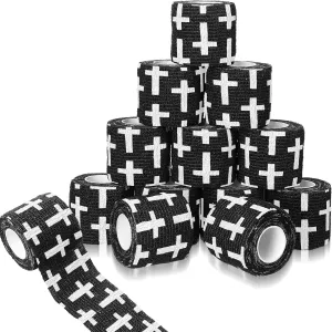 Geiserailie 12 Pack Christian Athletic Tapes 2 Inch x 5 Yards Self Adhesive Bandages Sports Wraps Breathable Elastic Wrap Non Woven Bandage for Wrist, Ankle, Baseball Football (Black)