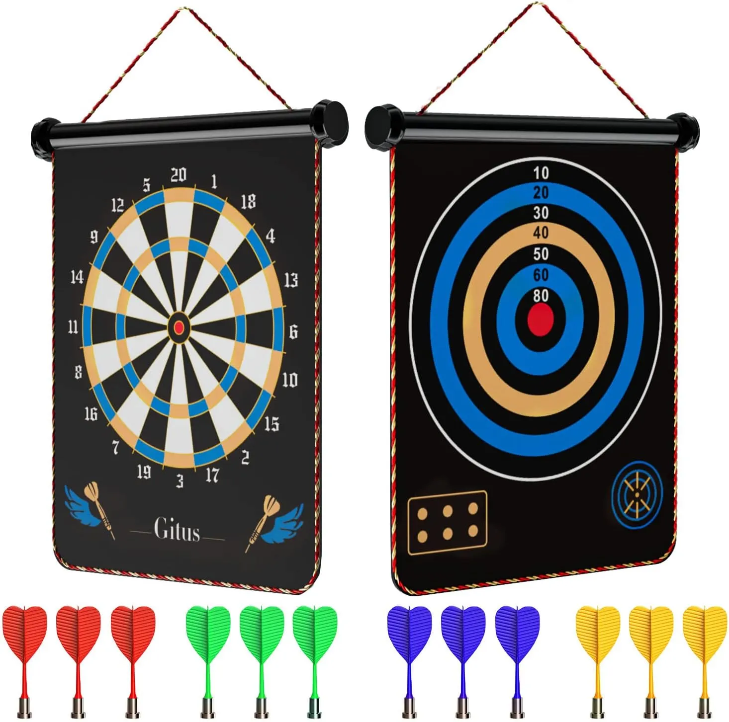 Gitus Magnetic Dart Board Indoor Outdoor Games for Kids with 12 Darts, Gifts for Teenage Boys Teen Boys Gift Ideas Gifts for Boys 8 9 10 11 12 13 14 Years Old Game Room Decor