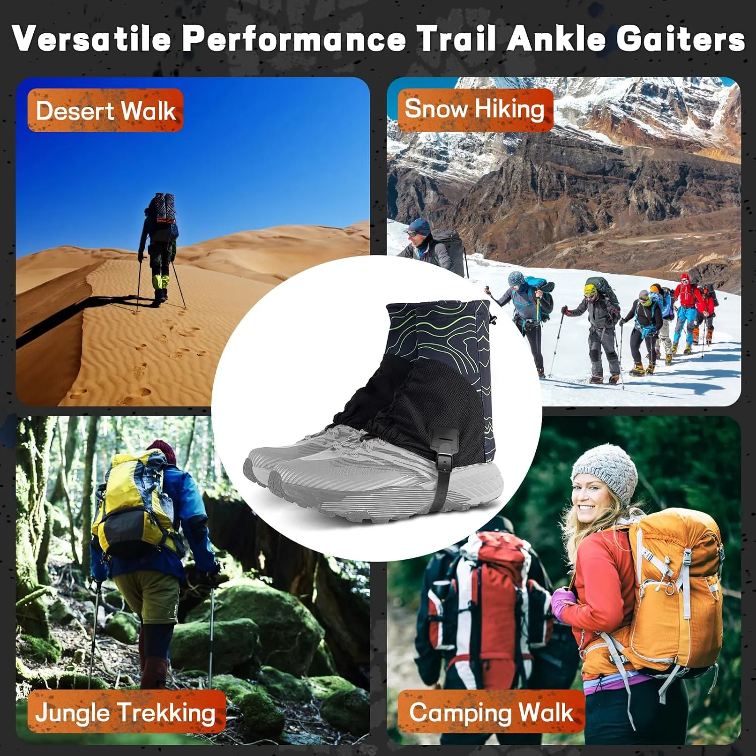 Hiking Gaiters for Woman, Running Shoe Gaiters, Trail Running Gaiters Sandproof, Hiking Gaiters, Ankle Gaiters for Hiking, Snow, Trail Running, Hunting, Skiing, Mountain Climbing