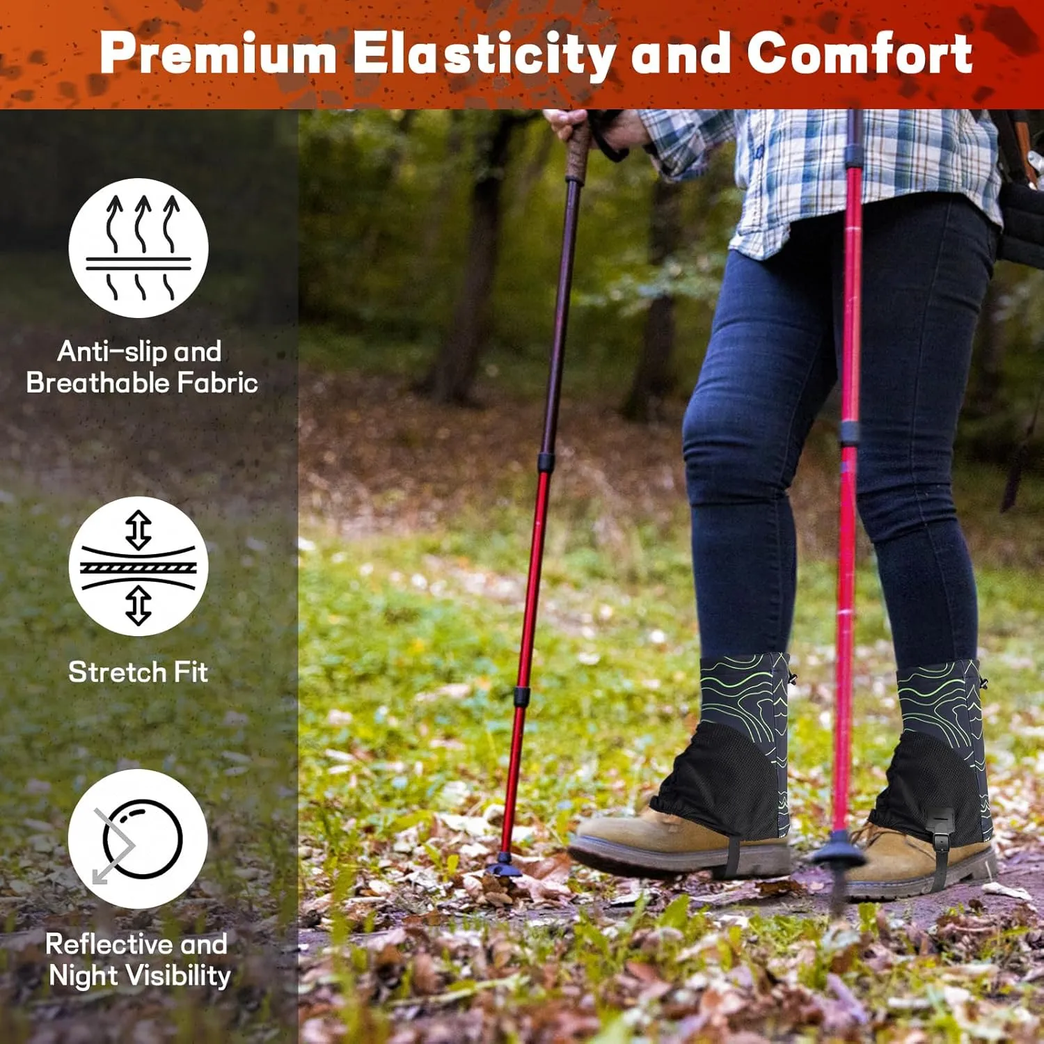 Hiking Gaiters for Woman, Running Shoe Gaiters, Trail Running Gaiters Sandproof, Hiking Gaiters, Ankle Gaiters for Hiking, Snow, Trail Running, Hunting, Skiing, Mountain Climbing