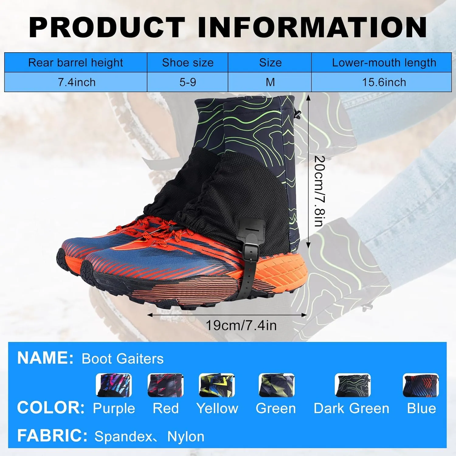 Hiking Gaiters for Woman, Running Shoe Gaiters, Trail Running Gaiters Sandproof, Hiking Gaiters, Ankle Gaiters for Hiking, Snow, Trail Running, Hunting, Skiing, Mountain Climbing
