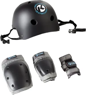 Kryptonics 4-in-1 Youth Protective Gear Set with Helmet  Complete Safety Kit for Skateboarding, Biking, and Rollerblading in Stylish Black  Ideal for Kids and Teens