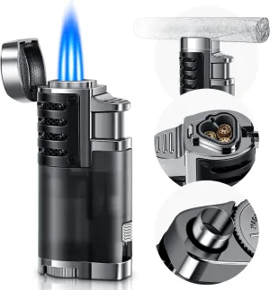 LcFun Butane Lighter 1 Pack Triple Jet Flame Torch Lighters Butane Refillable Gas Lighter Adjustable Windproof Pocket Lighter for Men - Gas Not Included (1 Pack Black)