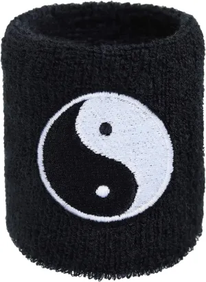 Outdoor Sweat Band for Wrist- Embroidered Yoga Sweat Absorbent Wrist Band - Terrycloth Black Arm Band for Sport