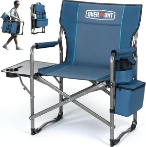 Overmont Oversized Lightweight Camping Chair - Comfortable Heavy Duty Foldable Directors Chairs with Side Table & Cooler Bag for Outside Camp Beach Picnic Lawn and Fishing Supports 400lbs