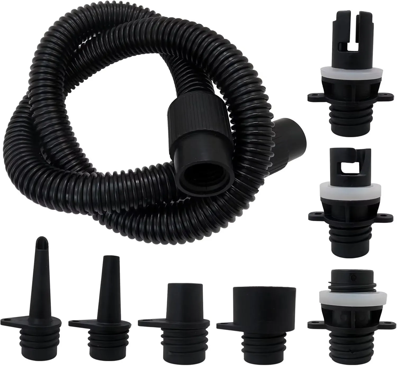 Premium Paddle Board Pump Adapter Set, 1 Sup Pump Hose 7 Sup Air Nozzles, Sup Pump Replacement Parts, Paddleboard Electric Air Pump Accessories Attachment for Inflatable Boats, Rafts, Kayak