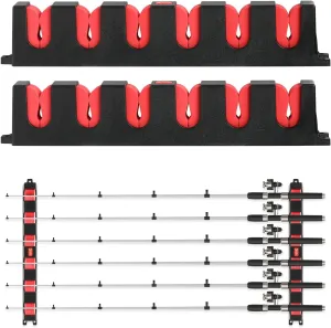 Simple Deluxe Horizontal Fishing Rod Holders Wall-Mounted  Simple Deluxe Fishing Rod Rack Great Fishing Pole Holder for Garage and Boat, Fishing Rod Rack Holds Up to 6 Rods, 13.6" Red, 1 Pair