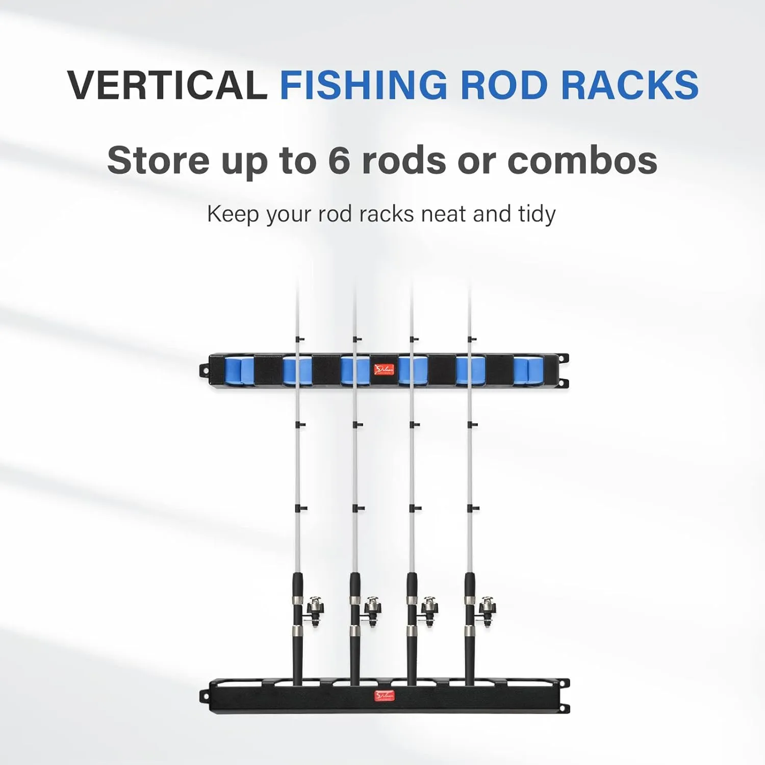 Simple Deluxe Vertical Fishing Rod Holders Wall-Mounted Fishing Rod Rack, Great Fishing Pole Holder for Garage, Fishing Pole Holders Up to 6 Rods or Combos in 13.6 Inches, 1 Pair Blue