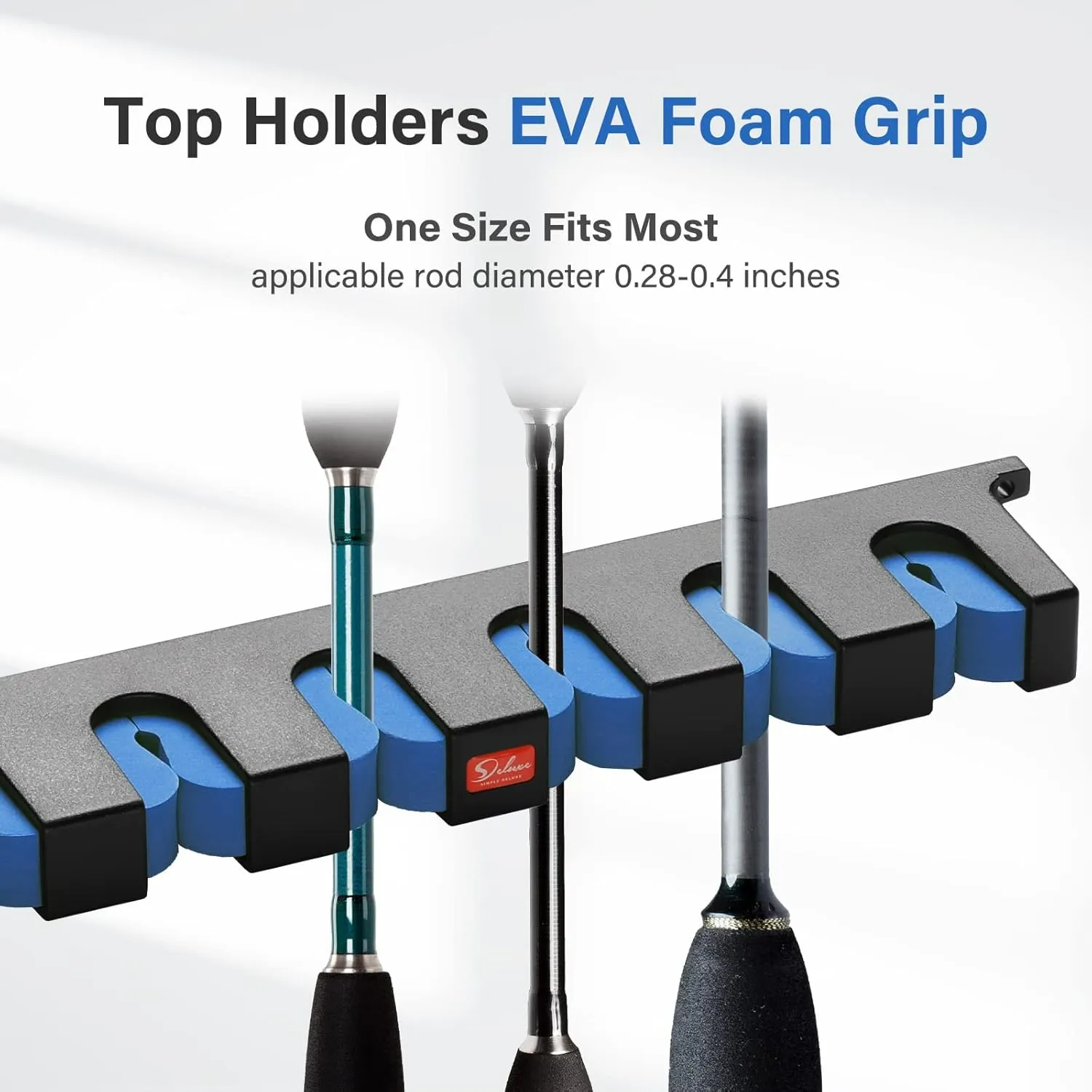 Simple Deluxe Vertical Fishing Rod Holders Wall-Mounted Fishing Rod Rack, Great Fishing Pole Holder for Garage, Fishing Pole Holders Up to 6 Rods or Combos in 13.6 Inches, 1 Pair Blue