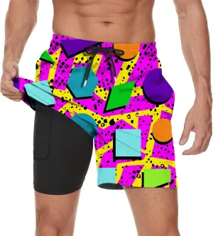 Vintage 80s Memphis Mens Beach Shorts Funny Elastic Waist Quick Dry Swim Trunks