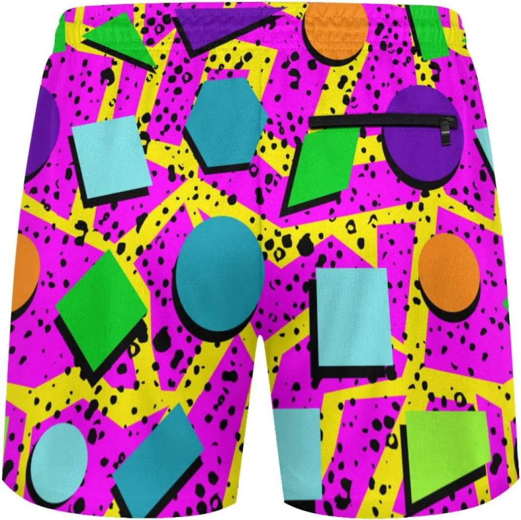 Vintage 80s Memphis Mens Beach Shorts Funny Elastic Waist Quick Dry Swim Trunks