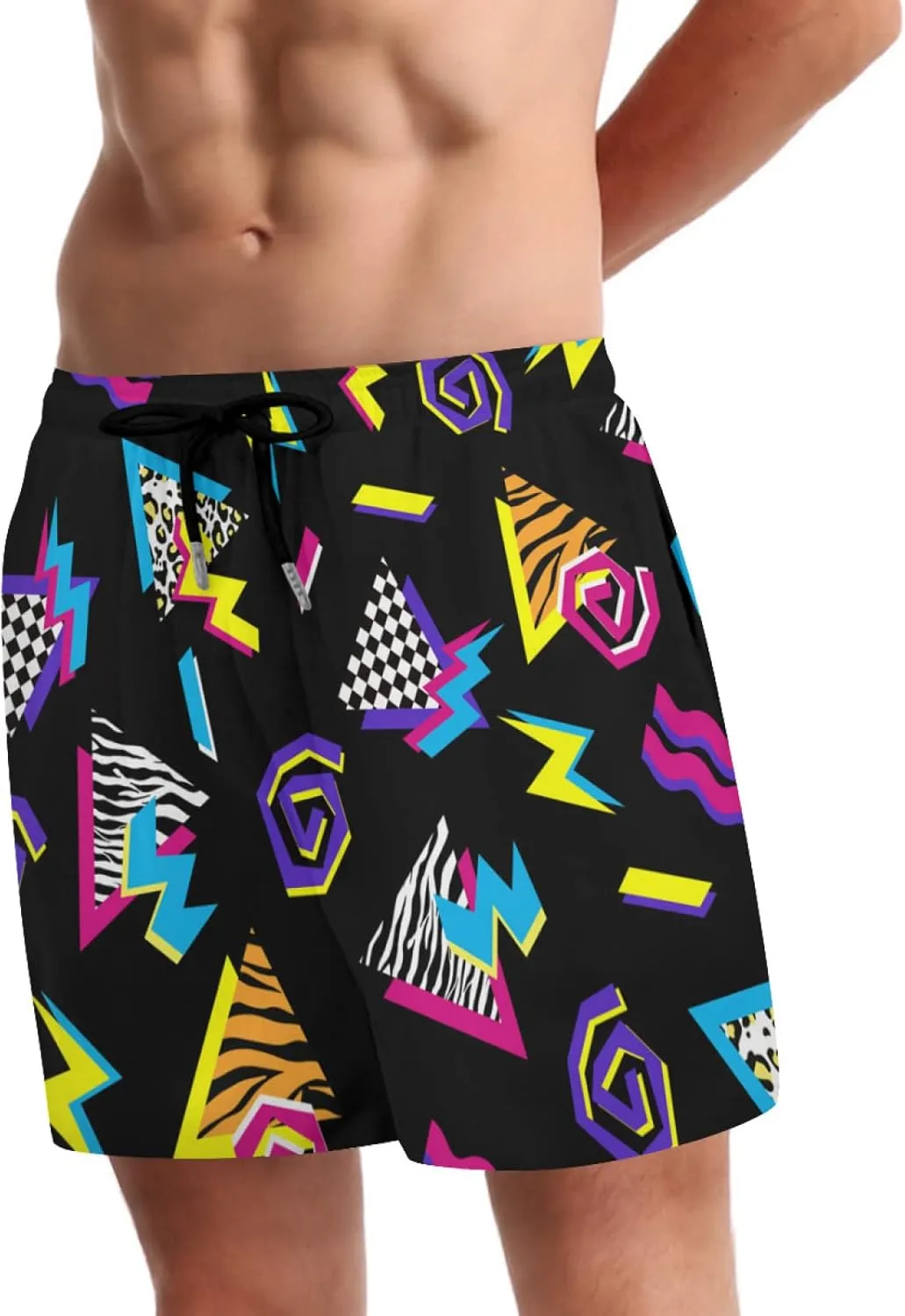 Vintage 80s Memphis Mens Beach Shorts Funny Elastic Waist Quick Dry Swim Trunks