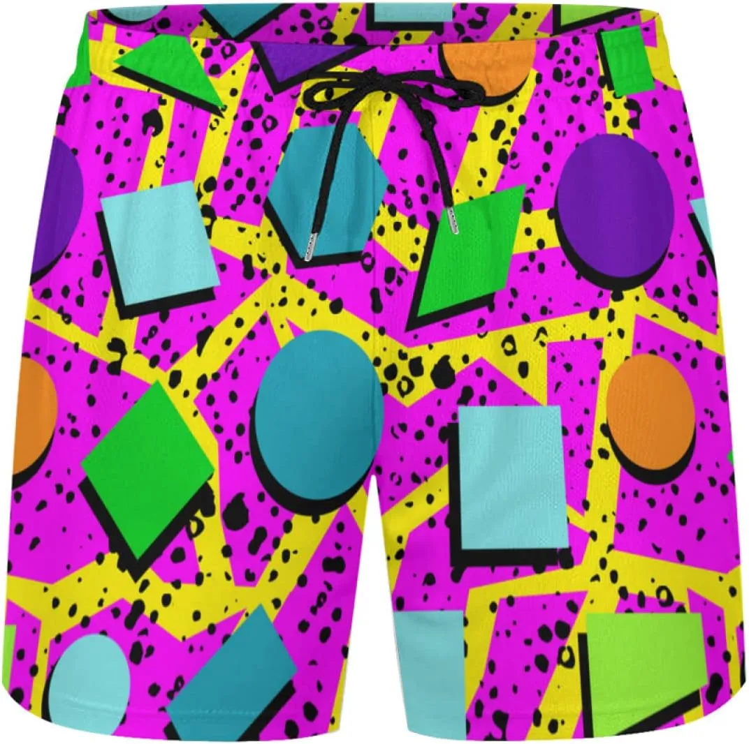 Vintage 80s Memphis Mens Beach Shorts Funny Elastic Waist Quick Dry Swim Trunks