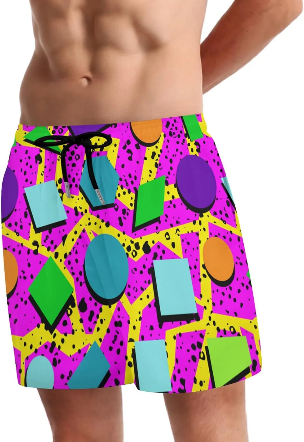 Vintage 80s Memphis Mens Beach Shorts Funny Elastic Waist Quick Dry Swim Trunks