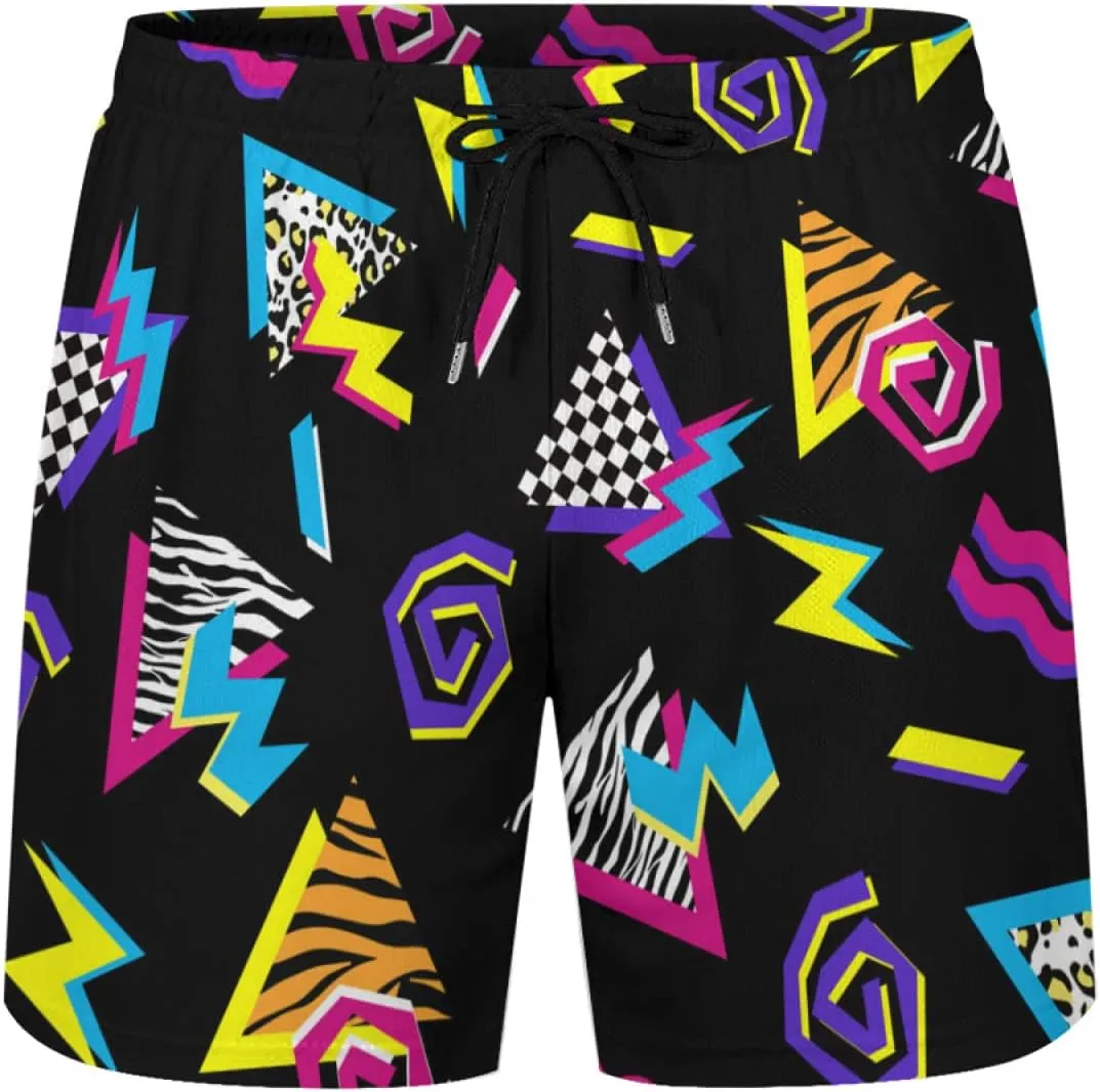 Vintage 80s Memphis Mens Beach Shorts Funny Elastic Waist Quick Dry Swim Trunks