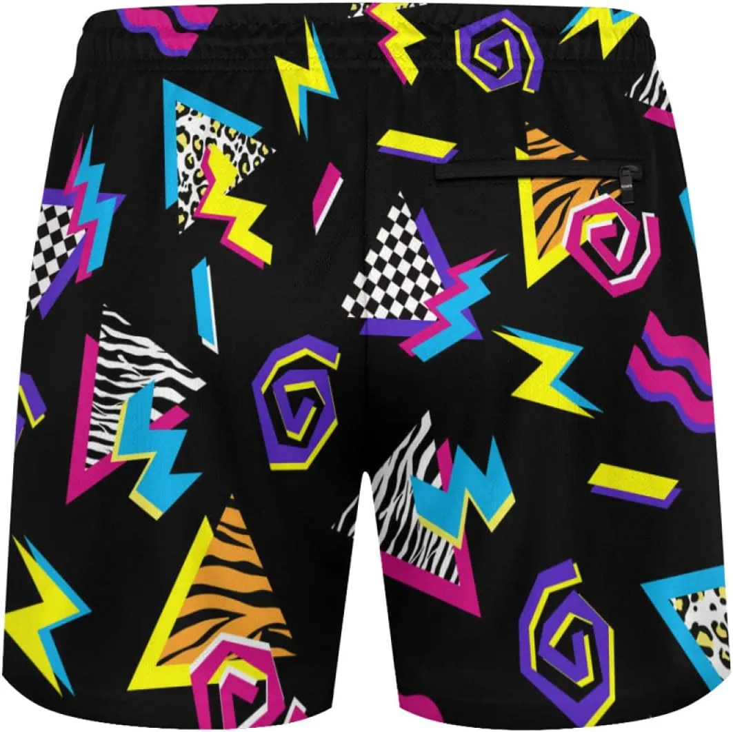 Vintage 80s Memphis Mens Beach Shorts Funny Elastic Waist Quick Dry Swim Trunks