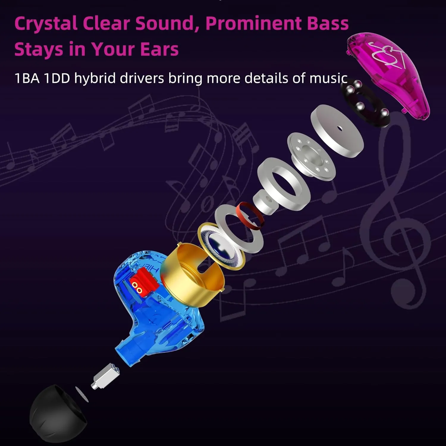 YINYOO Easy KZ ZST Colorful Hybrid Banlance Armature with Dynamic in-Ear Earphone 1BA 1DD HiFi Headset KZ in Ear Monitors Headphones Wired Earbuds IEM Earphones Gaming Earbuds (Colorful Without mic)